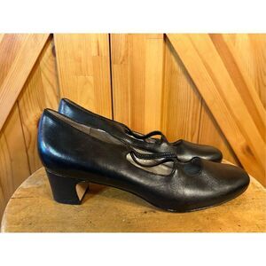 Trotters Jamie Womens 7M Leather Mary Jane Pumps Heels Shoes Almond Toe Black